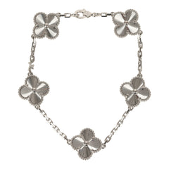 Pre-owned Van Cleef & Arpels Vintage Alhambra 5 Motif Bracelet Guilloché 18K White Gold