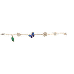 Van Cleef & Arpels Lucky Spring Butterfly 5 Motif Bracelet Lapis Lazuli, Mother of Pearl, Green Agate 18K Yellow Gold