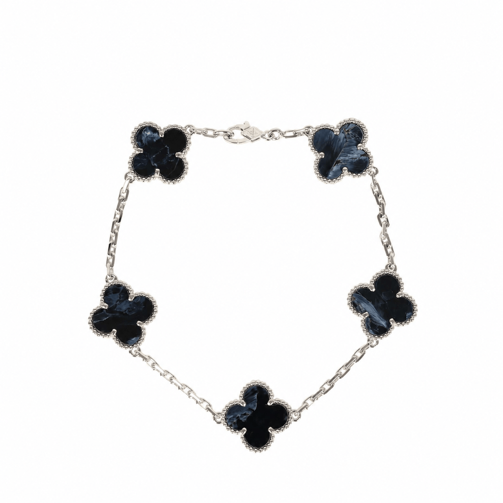 Van Cleef & Arpels Vintage Alhambra 5 Motif Bracelet Pietersite 18K Wh