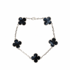 Van Cleef & Arpels Vintage Alhambra 5 Motif Bracelet Pietersite 18K White Gold