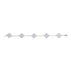 Van Cleef & Arpels Vintage Alhambra 5 Motif Bracelet Chalcedony 18K White Gold