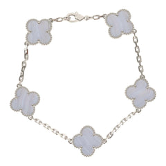 Van Cleef & Arpels Vintage Alhambra 5 Motif Bracelet Chalcedony 18K White Gold