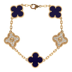 Van Cleef & Arpels Limited Edition "Vendome" Vintage Alhambra Diamond Bracelet and Blue Sevres Porcelain 18K Yellow Gold