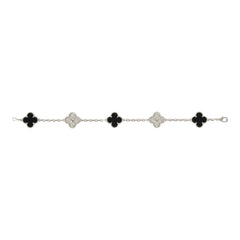 Van Cleef & Arpels Vintage Alhambra 5 Motif Bracelet Onyx Diamonds and 18K White Gold