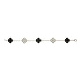 Van Cleef & Arpels Vintage Alhambra 5 Motif Bracelet Onyx Diamonds and 18K White Gold - Thumbnail View 2