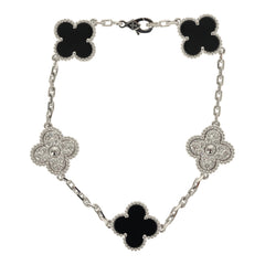 Van Cleef & Arpels Vintage Alhambra 5 Motif Bracelet Onyx Diamonds and 18K White Gold