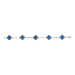 Pre-owned Van Cleef & Arpels Vintage Alhambra 5 Motif Bracelet Blue Agate 18K Yellow Gold