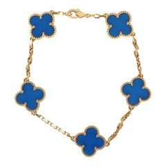 Pre-owned Van Cleef & Arpels Vintage Alhambra 5 Motif Bracelet Blue Agate 18K Yellow Gold