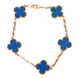 Pre-owned Van Cleef & Arpels Vintage Alhambra 5 Motif Bracelet Blue Agate 18K Yellow Gold - Thumbnail View 1