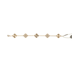 Van Cleef & Arpels Vintage Alhambra 5 Motif Bracelet Diamonds 18K Yellow Gold Guilloche