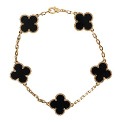 Van Cleef & Arpels Vintage Alhambra 5 Motif Bracelet Onyx 18K Yellow Gold