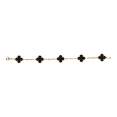 Van Cleef & Arpels Vintage Alhambra 5 Motif Bracelet Onyx 18K Yellow Gold