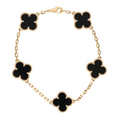 Van Cleef & Arpels Vintage Alhambra 5 Motif Bracelet Onyx 18K Yellow Gold