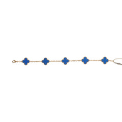 Van Cleef & Arpels Vintage Alhambra 5 Motif Bracelet Blue Agate 18K Yellow Gold