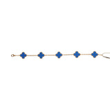 Van Cleef & Arpels Vintage Alhambra 5 Motif Bracelet Blue Agate 18K Yellow Gold - Thumbnail View 2