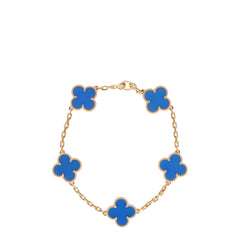 Van Cleef & Arpels Vintage Alhambra 5 Motif Bracelet Blue Agate 18K Yellow Gold