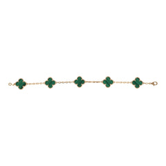 Van Cleef & Arpels Vintage Alhambra 5 Motif Bracelet Malachite 18K Yellow Gold