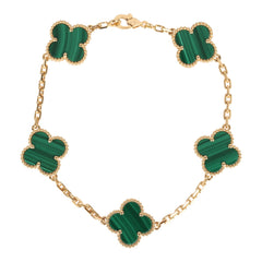 Van Cleef & Arpels Vintage Alhambra 5 Motif Bracelet Malachite 18K Yellow Gold