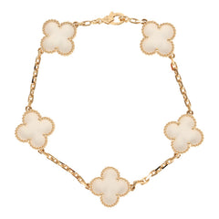 Van Cleef & Arpels Vintage Alhambra Bracelet 5 Motif Rock Crystal 18K Yellow Gold