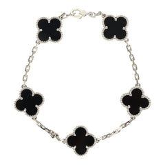 Pre-owned Van Cleef & Arpels Vintage Alhambra 5 Motif Bracelet Onyx 18K White Gold