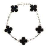 Pre-owned Van Cleef & Arpels Vintage Alhambra 5 Motif Bracelet Onyx 18K White Gold - Thumbnail View 1