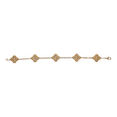 Van Cleef & Arpels Vintage Alhambra 5 Motif Bracelet Hammered 18K Yellow Gold Hardware