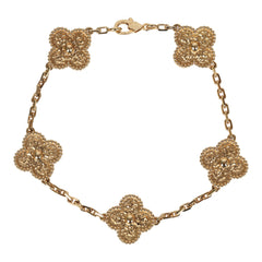 Van Cleef & Arpels Vintage Alhambra 5 Motif Bracelet Hammered 18K Yellow Gold Hardware