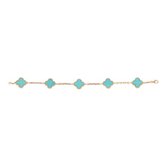 Pre-owned Van Cleef & Arpels Vintage Alhambra 5 Motif Bracelet Turquoise 18K Yellow Gold