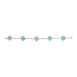Pre-owned Van Cleef & Arpels Vintage Alhambra 5 Motif Bracelet Turquoise 18K Yellow Gold - Thumbnail View 2
