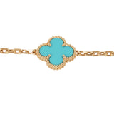 Pre-owned Van Cleef & Arpels Vintage Alhambra 5 Motif Bracelet Turquoise 18K Yellow Gold - Thumbnail View 3
