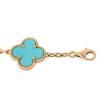 Pre-owned Van Cleef & Arpels Vintage Alhambra 5 Motif Bracelet Turquoise 18K Yellow Gold - Thumbnail View 4