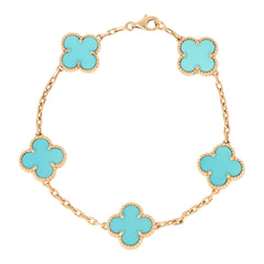 Pre-owned Van Cleef & Arpels Vintage Alhambra 5 Motif Bracelet Turquoise 18K Yellow Gold