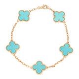 Pre-owned Van Cleef & Arpels Vintage Alhambra 5 Motif Bracelet Turquoise 18K Yellow Gold - Thumbnail View 1
