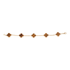 Van Cleef & Arpels Vintage Alhambra 5 Motif Bracelet Tiger Eye 18K Yellow Gold Hardware