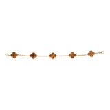 Van Cleef & Arpels Vintage Alhambra 5 Motif Bracelet Tiger Eye 18K Yellow Gold Hardware - Thumbnail View 2