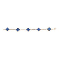 Van Cleef & Arpels Vintage Alhambra 5 Motif Bracelet Blue Agate 18K Yellow Gold