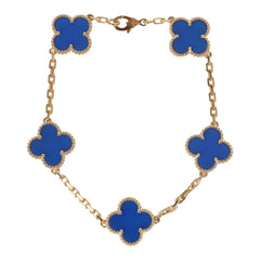 Van Cleef & Arpels Vintage Alhambra 5 Motif Bracelet Blue Agate 18K Yellow Gold