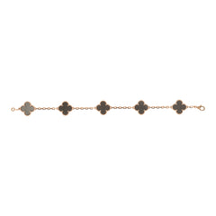 Van Cleef & Arpels Vintage Alhambra 5 Motif Bracelet Silver Obsidian 18K Rose Gold