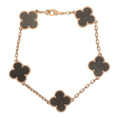 Van Cleef & Arpels Vintage Alhambra 5 Motif Bracelet Silver Obsidian 18K Rose Gold