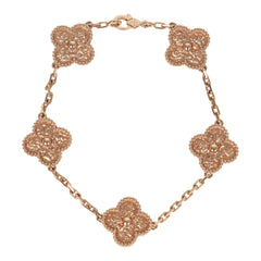 Van Cleef & Arpels Vintage Alhambra 5 Motif Bracelet Hammered 18K Rose Gold