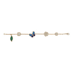 Van Cleef & Arpels Lucky Spring Butterfly 5 Motif Bracelet Lapis Lazuli, Mother of Pearl, Green Agate 18K Yellow Gold