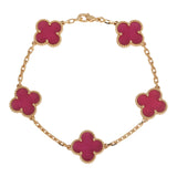 Van Cleef & Arpels Vintage Alhambra 5 Motif Bracelet Pink Enamel 18K Yellow Gold - Thumbnail View 1