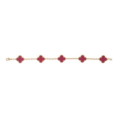 Van Cleef & Arpels Vintage Alhambra 5 Motif Bracelet Pink Enamel 18K Yellow Gold