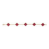 Van Cleef & Arpels Vintage Alhambra 5 Motif Bracelet Pink Enamel 18K Yellow Gold - Thumbnail View 2