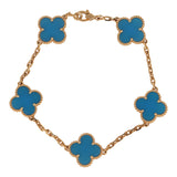 Pre-owned Van Cleef & Arpels Vintage Alhambra 5 Motif Bracelet Blue Agate 18K Yellow Gold - Thumbnail View 1