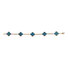 Pre-owned Van Cleef & Arpels Vintage Alhambra 5 Motif Bracelet Blue Agate 18K Yellow Gold