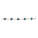 Pre-owned Van Cleef & Arpels Vintage Alhambra 5 Motif Bracelet Blue Agate 18K Yellow Gold - Thumbnail View 2