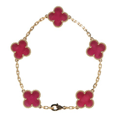 Van Cleef & Arpels Vintage Alhambra 5 Motif Bracelet Pink Enamel 18K Yellow Gold