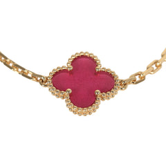 Van Cleef & Arpels Vintage Alhambra 5 Motif Bracelet Pink Enamel 18K Yellow Gold