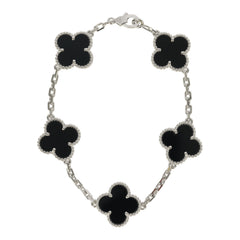 Van Cleef & Arpels Vintage Alhambra 5 Motif Bracelet Onyx 18K White Gold